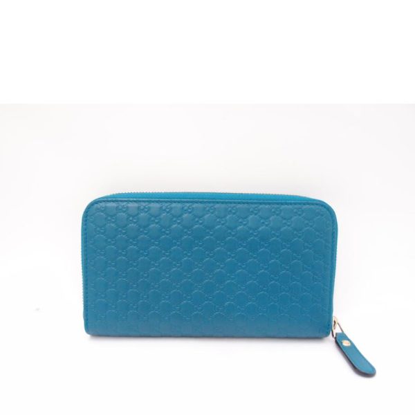 61327 2 GUCCI Blue Leather Micro Guccissima Round Zipper Long Wallet