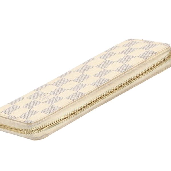 61374 7 Louis Vuitton Portefeuil Clemence Damier Wallet Azur White