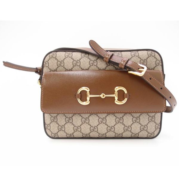 62062 1 Gucci GG Supreme Horsebit Shoulder Bag Brown