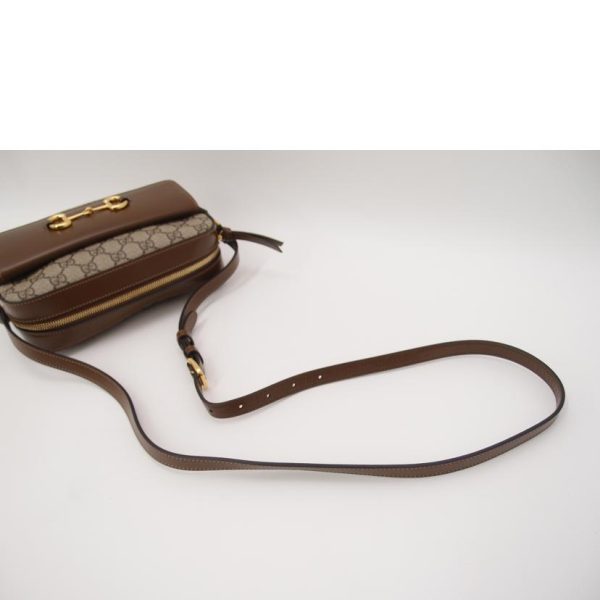 62062 4 Gucci GG Supreme Horsebit Shoulder Bag Brown