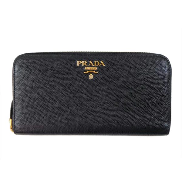 62298 1 PRADA Prada Saffiano Round Zipper Long Wallet Bag Black