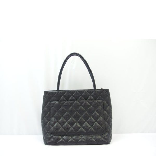 62421 2 Chanel Reproduction Tote Bag Caviar Skin Black Silver Metal Fittings