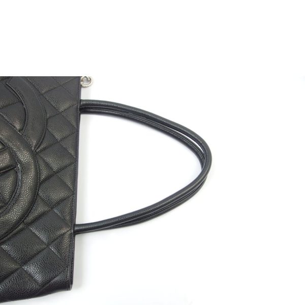 62421 4 Chanel Reproduction Tote Bag Caviar Skin Black Silver Metal Fittings