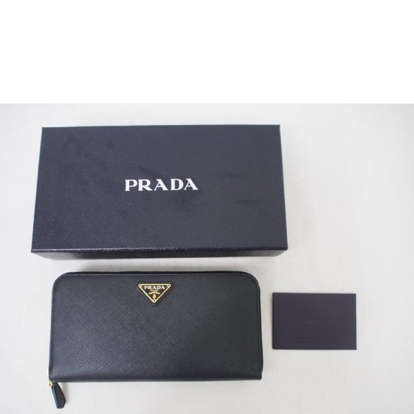 62546 9 PRADA Prada Saffiano Round Zipper Long Wallet Bag Black