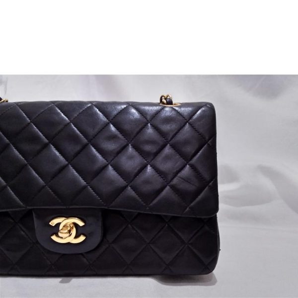 63582 7 Chanel Matelasse Double Flap Chain Shoulder Bag Black