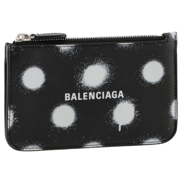 6371301wvg31097 Balenciaga Card Holder Coin Case Spray Dot Black White