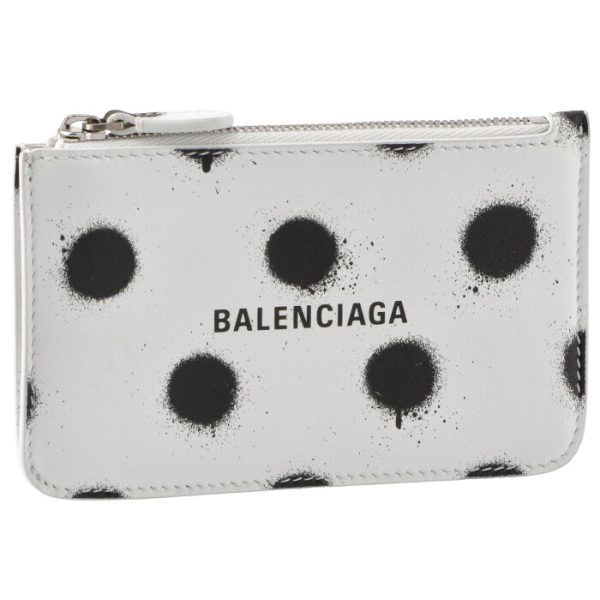 6371301wvg39188 Balenciaga Card Holder Coin Case Spray Dot White Black