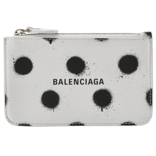 6371301wvg39188 1 Balenciaga Card Holder Coin Case Spray Dot White Black