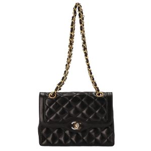 64029 1 Chanel Matelasse Single Flap Chain Shoulder Bag Lambskin Black