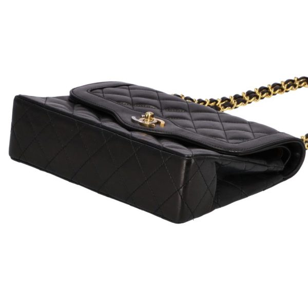 64029 3 Chanel Matelasse W Flap Chain Shoulder Bag Black