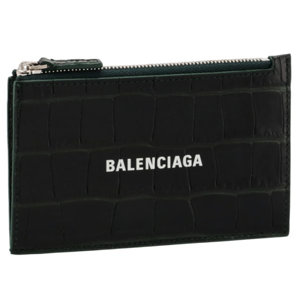 6405351rop33090 Balenciaga Croco Card Holder Coin Case Dark Green