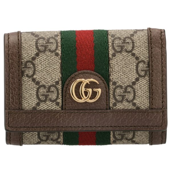 64433496iwg8745 1 GUCCI Ophidia GG Trifold Wallet Beige Ebony