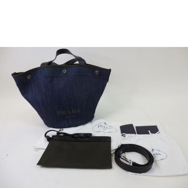 64905 8 Prada 2WAY Bag Denim City x Calf Blue