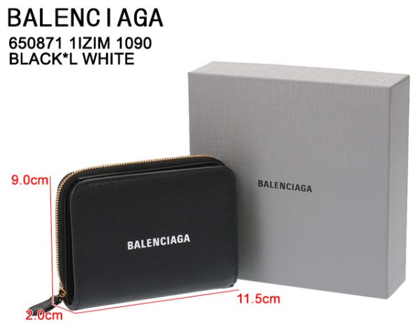 650871 1izim 1090 1 BALENCIAGA CASH BIFOLD Logo Round Zipper Bifold Wallet Black