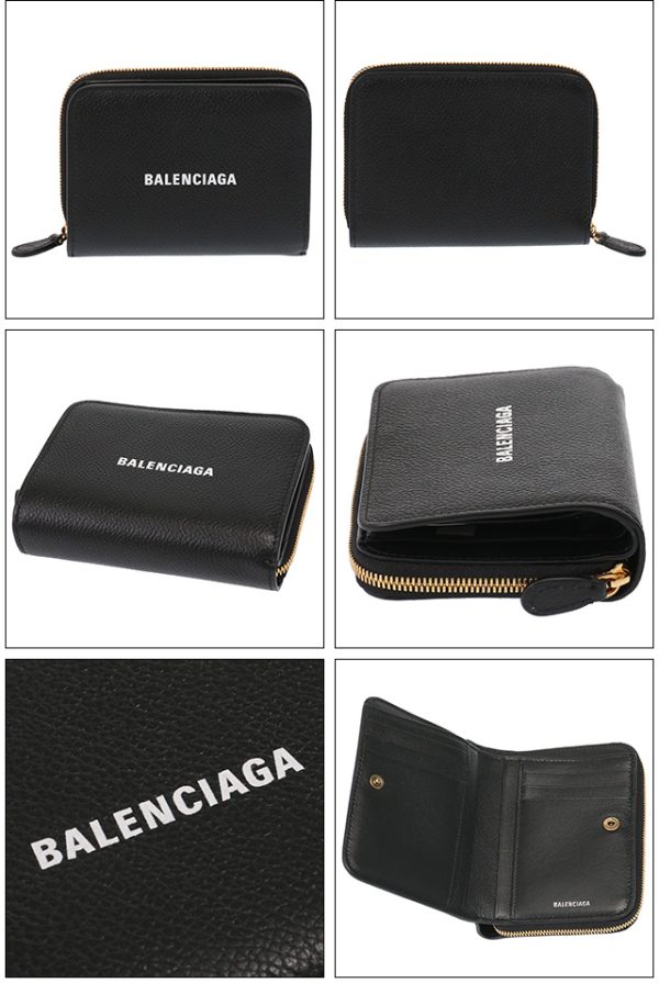 650871 1izim 1090 2 BALENCIAGA CASH BIFOLD Logo Round Zipper Bifold Wallet Black