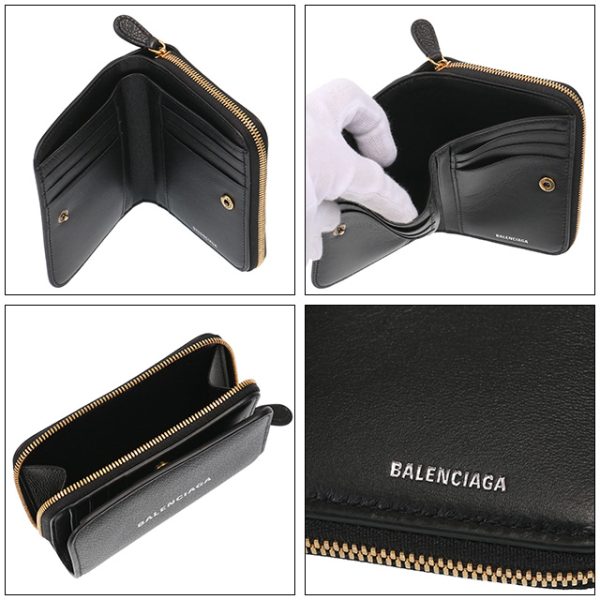 650871 1izim 1090 3 BALENCIAGA CASH BIFOLD Logo Round Zipper Bifold Wallet Black