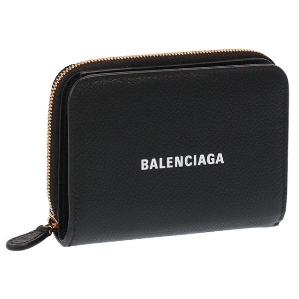 650871 1izim 1090 BALENCIAGA CASH BIFOLD Logo Round Zipper Bifold Wallet Black