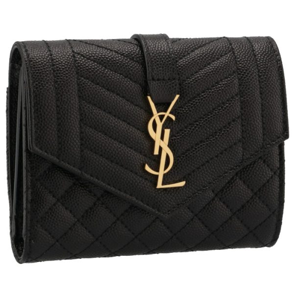 651028bow911000 Saint Laurent Paris Tri fold Mixed Matelasse Wallet Black