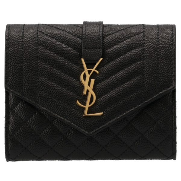 651028bow911000 1 Saint Laurent Paris Tri fold Mixed Matelasse Wallet Black