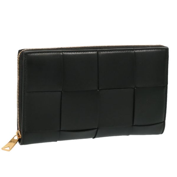 651368 vcqc1 8425 BOTTEGA VENETA Cassette Zip Maxi Intrecciato Long Wallet Black