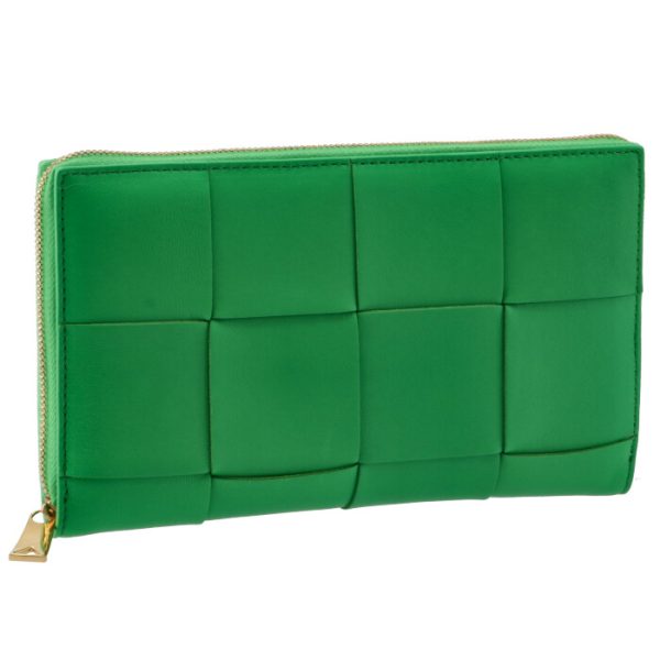 651368vcqc13722 Bottega Veneta Cassette Round Zip Wallet Paraquito Green