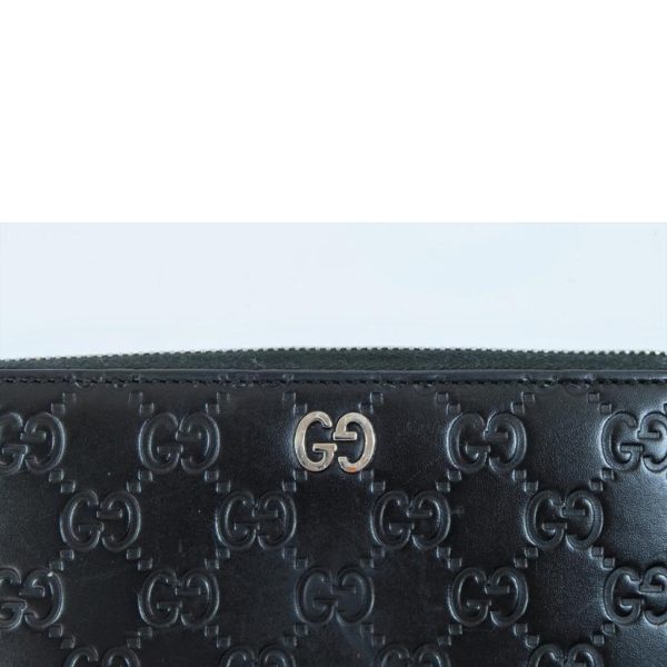 65237 6 Gucci Signature Leather Metal GG Round Zip Wallet Black