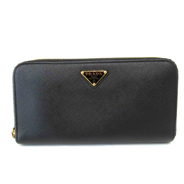 65269 1 Prada Saffiano Round Zipper Long Wallet Black