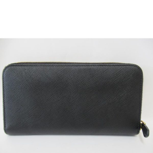 65269 2 Prada Saffiano Round Zipper Long Wallet Black