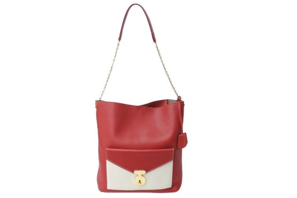 65322 d1 Celine Phoebe Leather Shoulder Bag Red Beige