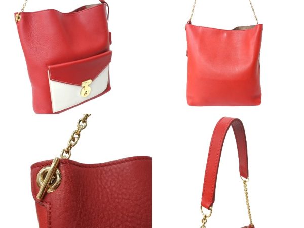 65322 d2 Celine Phoebe Leather Shoulder Bag Red Beige