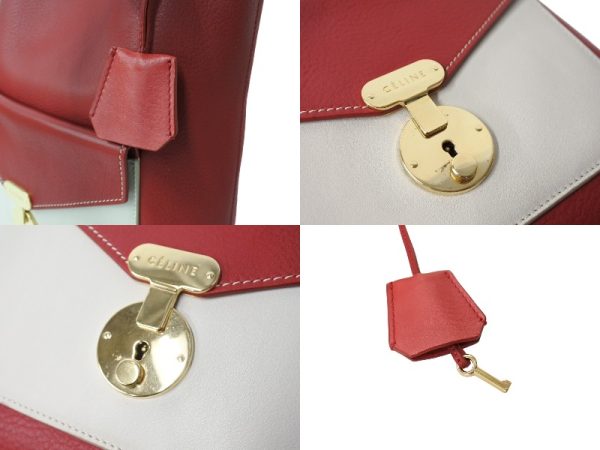 65322 d4 Celine Phoebe Leather Shoulder Bag Red Beige