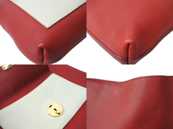 65322 d6 Celine Phoebe Leather Shoulder Bag Red Beige