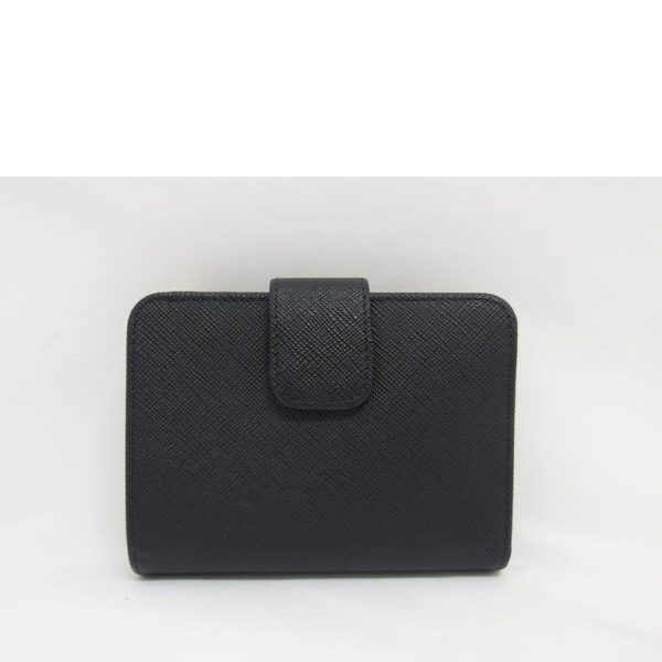 65375 2 Prada Saffiano Triangle Compact Wallet Bag Black