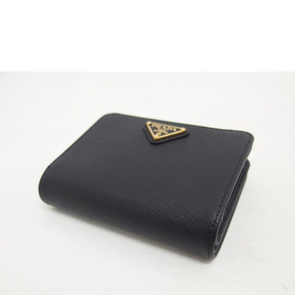 65375 3 Prada Saffiano Triangle Compact Wallet Bag Black