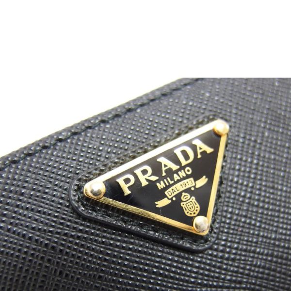 65375 7 Prada Saffiano Triangle Compact Wallet Bag Black