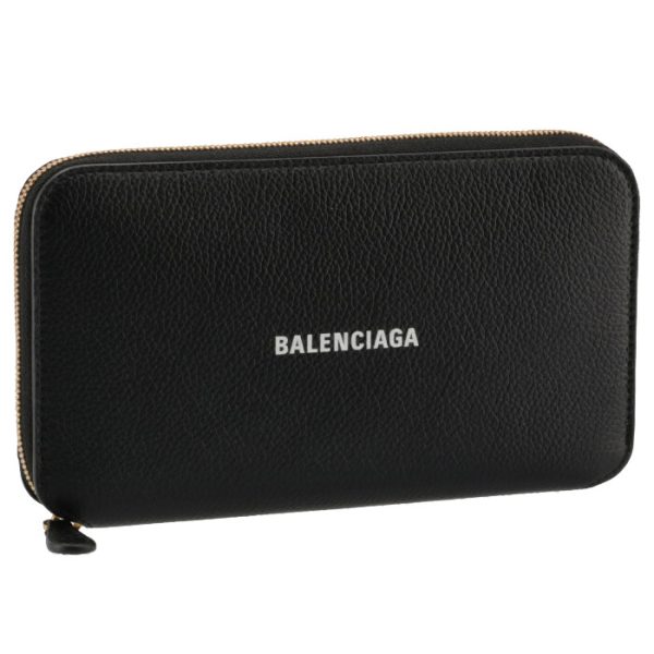 6557411izim1090 Balenciaga Cash Round Zip Wallet Black