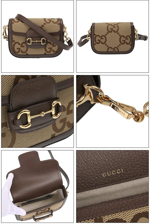 658574 ukmdg 2570 2 GUCCI Horsebit 1955 Jumbo GG Mini Shoulder Clutch Bag Camel Brown