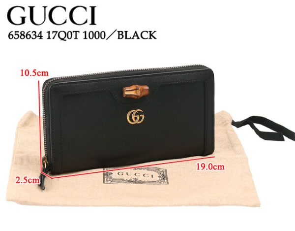 658634 17q0t 1000 1 GUCCI Zip around wallet with bamboo long wallet black