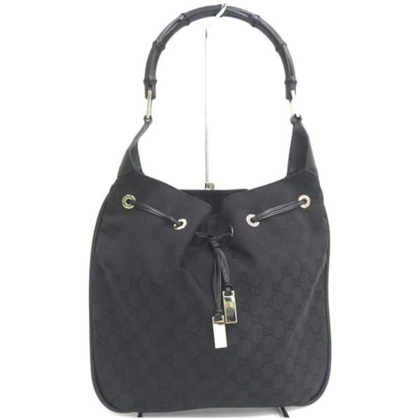 65999 1 Gucci GG Canvas Bamboo One Shoulder Bag Black