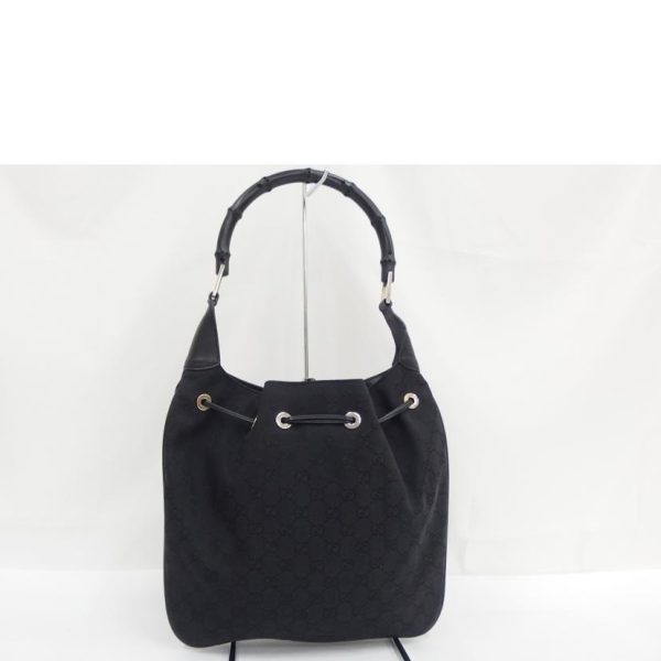 65999 2 Gucci GG Canvas Bamboo One Shoulder Bag Black