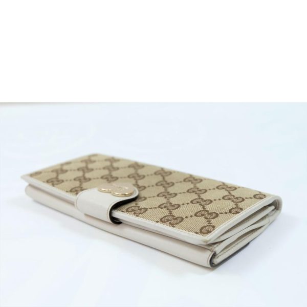 66074 3 Gucci GG Canvas Lovely Heart W Hook Long Wallet Beige