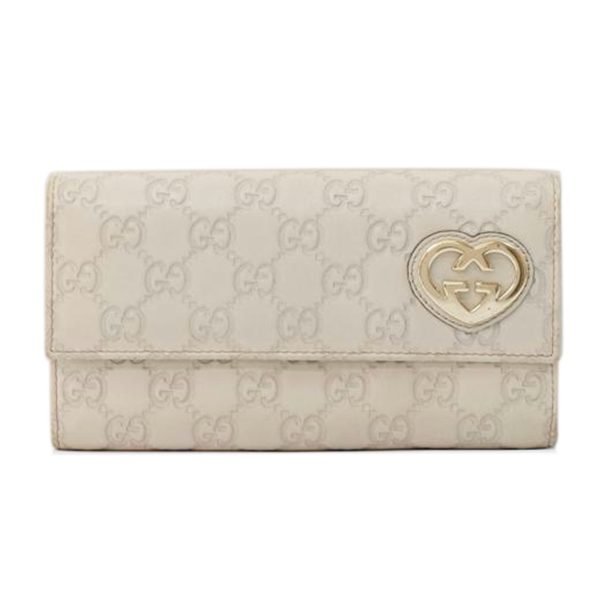 66081 1 Gucci Shima Leather Lovely Heart Bi fold Long Wallet Pink