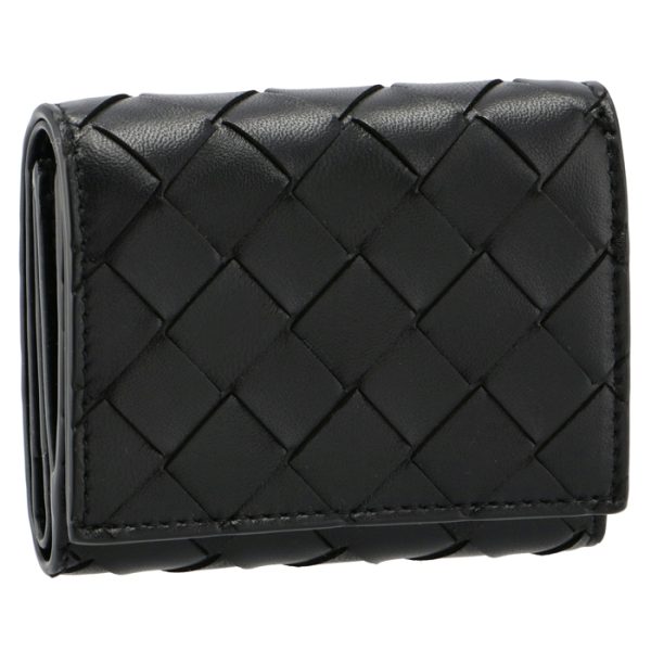 667134vcpp28425 Bottega Veneta Tri fold Mini Intrecciato Wallet Black