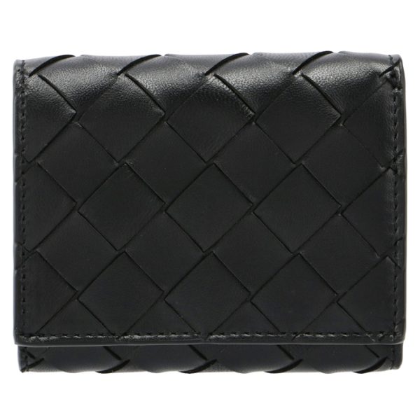 667134vcpp28425 1 Bottega Veneta Tri fold Mini Intrecciato Wallet Black