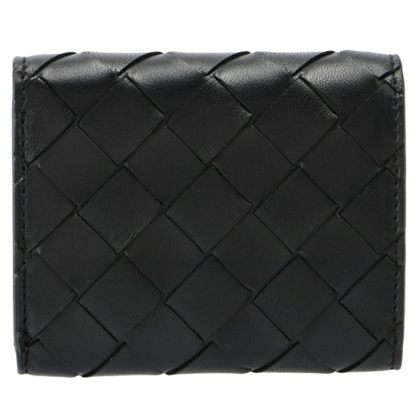 667134vcpp28425 2 Bottega Veneta Tri fold Mini Intrecciato Wallet Black