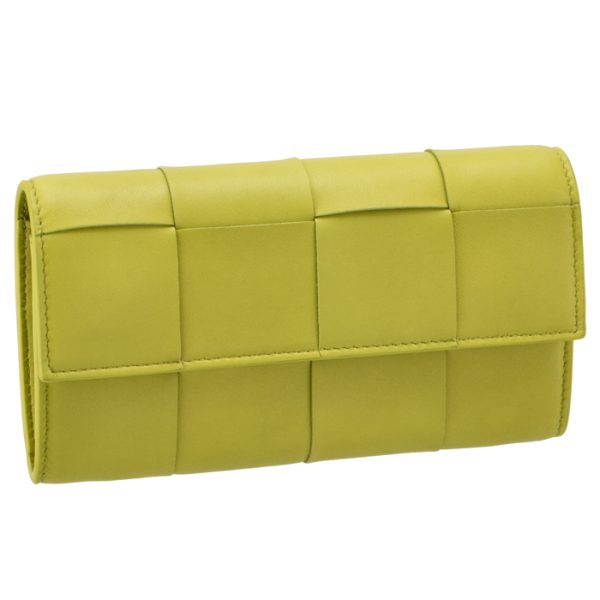 667433vcqc43520 Bottega Veneta Long Bifold Cassette Intrecciato Wallet Kiwi Yellow