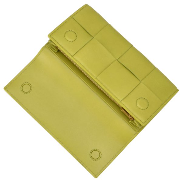 667433vcqc43520 4 Bottega Veneta Long Bifold Cassette Intrecciato Wallet Kiwi Yellow