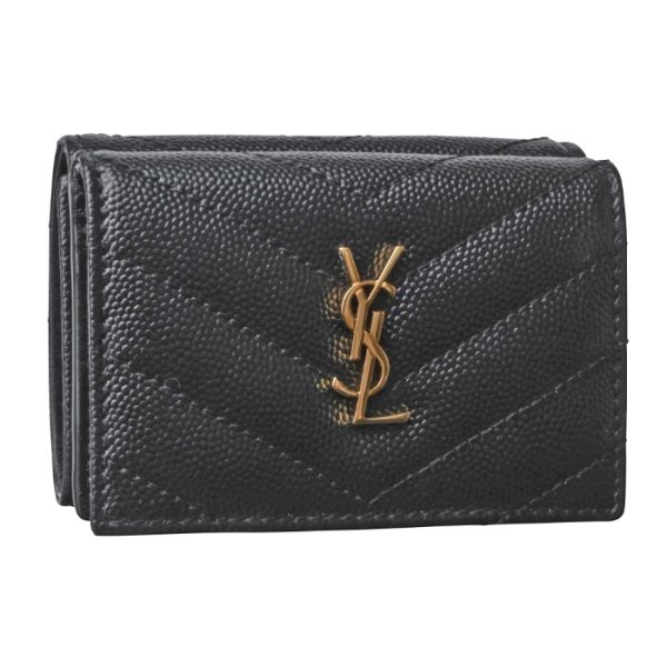 668274bowa11000 Saint Laurent Paris Wallet Trifold Mini Quilted Leather Monogram Black