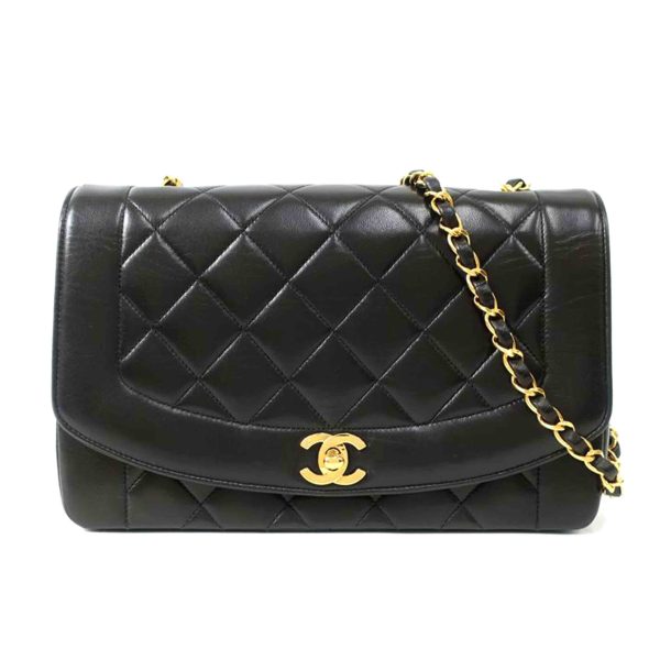 66902 1 Chanel Diana Matelasse Chain Shoulder Bag Black