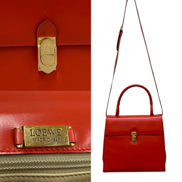 669a668 33446 3 Loewe Anagram Logo Metal Leather 2way Shoulder Bag Red